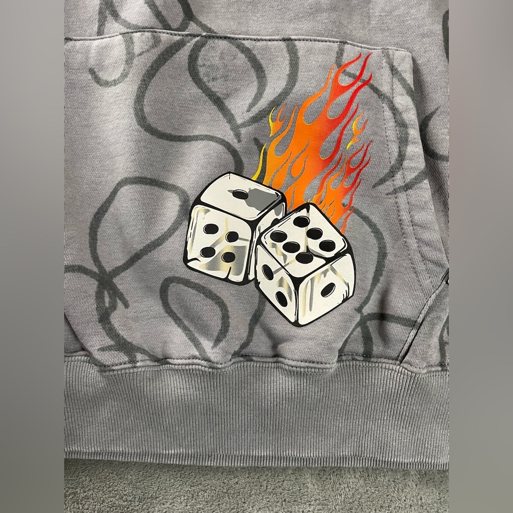 Von Dutch Hooded Sweatshirt Mens Small / Medium Logo Gray Hoodie 8 Ball Flames - Picture 3 of 15